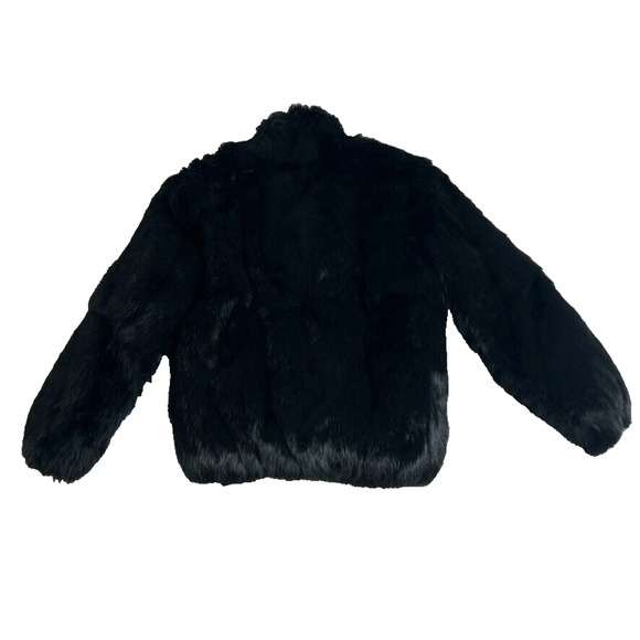 Niki Jacket Girls 7 Black Genuine Rabbit Fur Zip Up Mock Neck - Picture 3 of 13